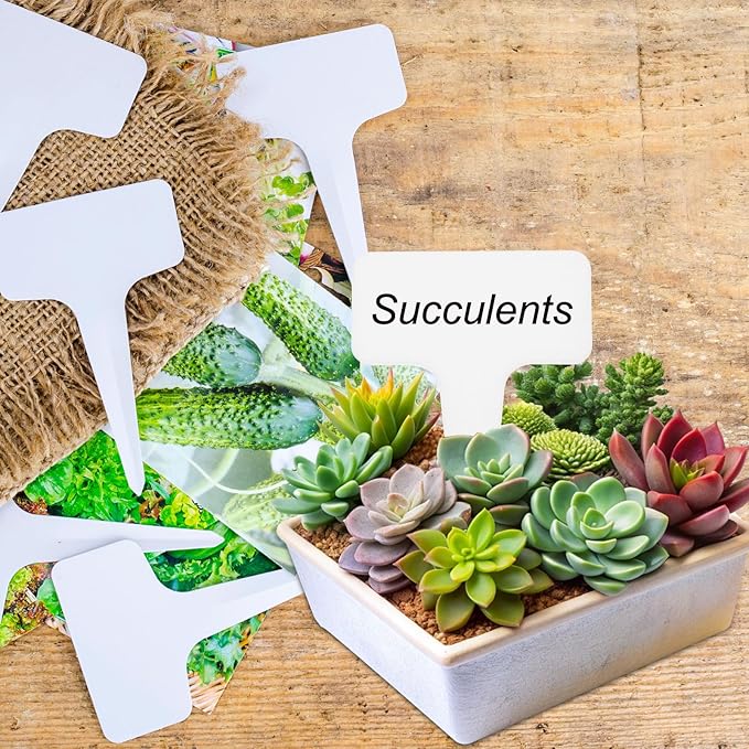 uxcell 100Pcs 4 Inch Plant Labels Large T-Style Garden Marker Plant Tags Garden Labels for Flower Beds, Pots Vegetables White