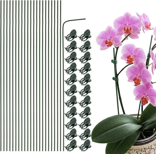 Nogeqi 22 Pack Orchid Stakes and Clips, 11.8Inch Flexible Plant Support Stakes,Plant Holder Stick for Garden,Plants Supports for Tomato Rose Outdoor Indoor Plants Professional Phalaenopsis