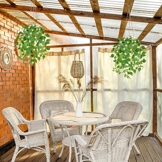 TNNTOPELE 2 Pack Hanging Plant Fake Hanging Plants with LED Lights, Artificial Hanging Plant with Pots, Artificial Plants for Home Decor Wall Indoor Outdoor Office Decor