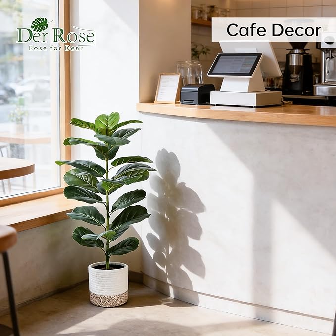 Der Rose 2 Pack 30" Artificial Fiddle Leaf Fig Tree, Mid-Size Realistic Plants Indoor & Outdoor Fake Plants for Apartment Home Living Room Office Decor