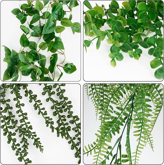 LumBelle 4 Pack Artificial Plants Wall Hanging Fake Plants Indoor for Shelf Boho Faux Eucalyptus Ivy Vine House Plants for Living Room Wall Backdrop Outdoor Decor