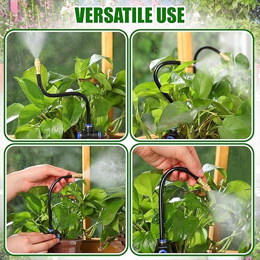 MorningRo 49 ft Drip Irrigation Kit, 5/16" Tube Automatic Watering System with 16pcs 360° Adjustable Brass Nozzles, Water Saving DIY for Garden, Lawn, Yard, Greenhouse Plants