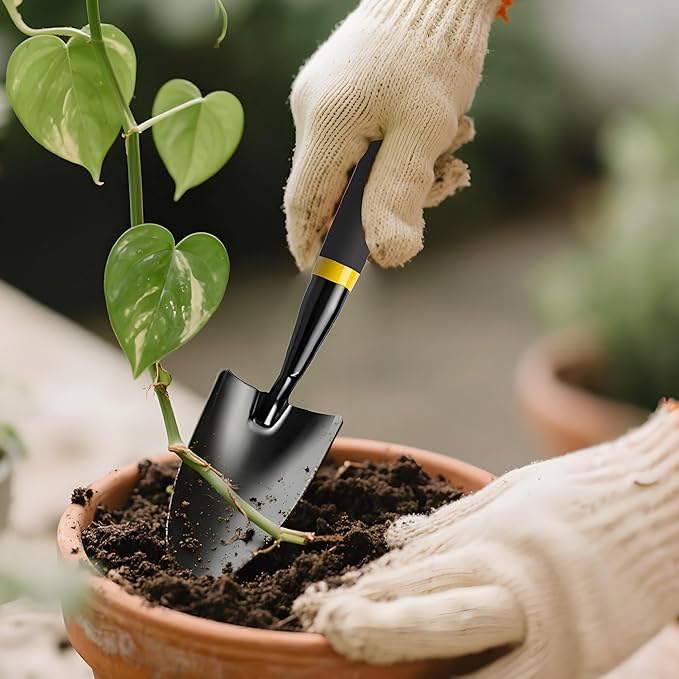 Garden Trowel - Metal Hand Shovel with Rubber Handle. This Garden Hand Trowel is Easy to use and Suitable for Soil Planting, Digging, transplanting and Outdoor Exploration Activities (Narrow Shovel)