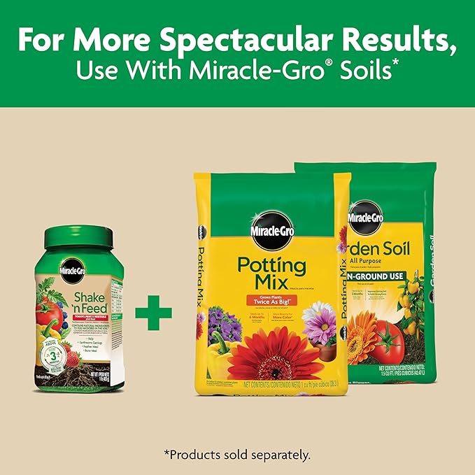 Miracle-Gro Shake 'N Feed Tomato, Fruit and Vegetable Plant Food - Fertilizer for Vegetable Gardens, for In-Ground and Container Plants, Feeds up to 3 Months, 1 lb.