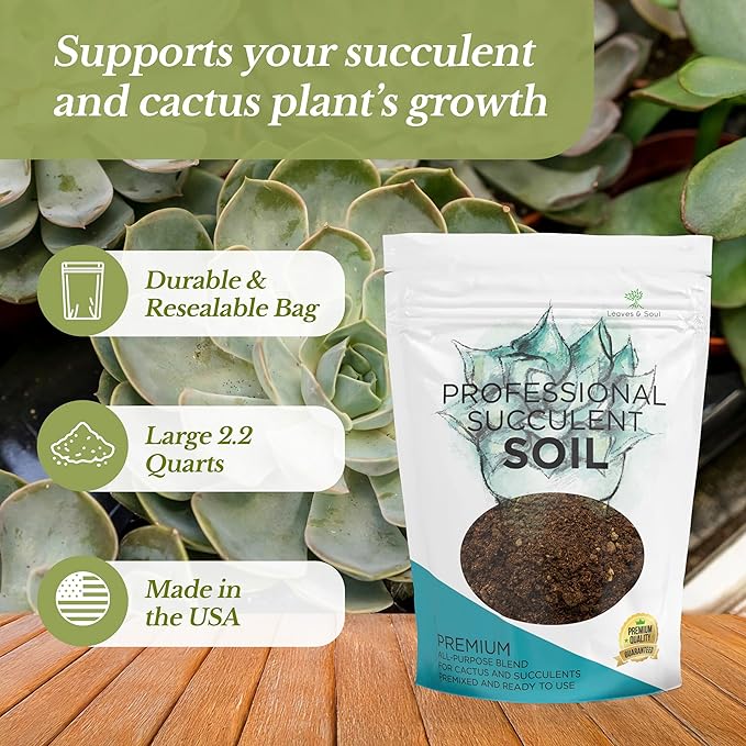 Professional Succulent Soil Mix Large 2.2 Quarts Ready to Use, Premium Potting Soil for Succulents and Cactus, Fast Draining Blend Canadian Peat Coarse Sand Pinebark Indoor Made in USA