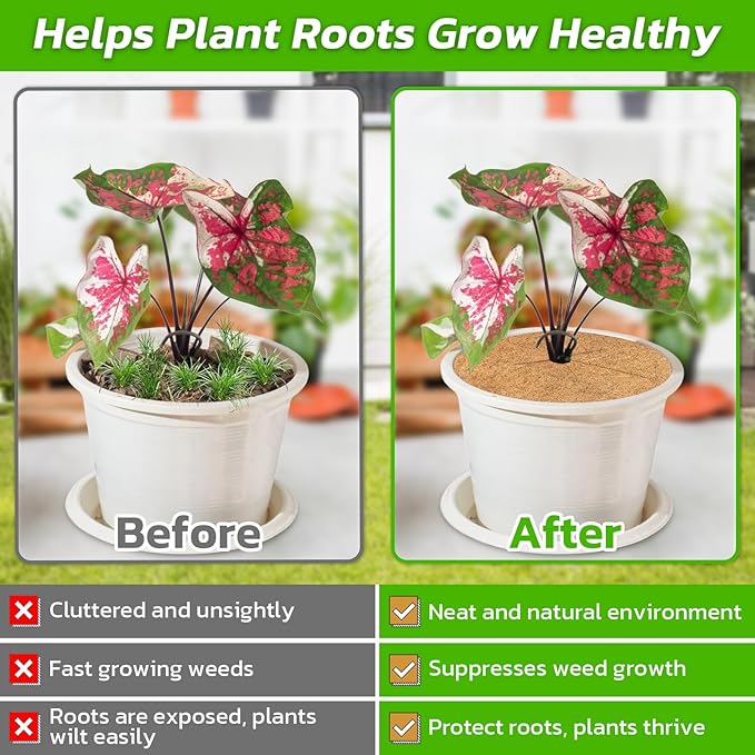 Legigo 4pcs Coconut Fiber Mulch Ring Tree Plant Protector Mat, 18 Inch Natural Coco Coir Tree Mulch Ring Plant Pot Soil Cover, Tree Rings Disc Plant Cover for Indoor Outdoor Plants, Landscaping