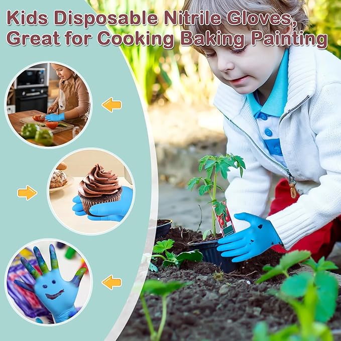 Kids Disposable Nitrile Gloves for 4-10 Years, Suitable for Cooking, Gardening, Painting, Powder and Latex Free-100 PCS