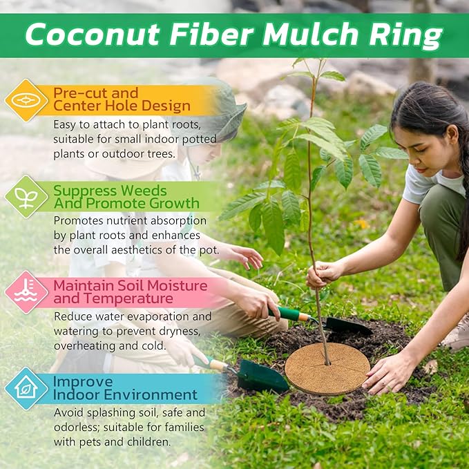 Legigo 10pcs Coconut Fiber Mulch Ring Tree Plant Protector Mat, 9 Inch Natural Coco Coir Tree Mulch Ring Plant Pot Soil Cover, Tree Rings Disc Plant Cover for Indoor Outdoor Plants, Landscaping