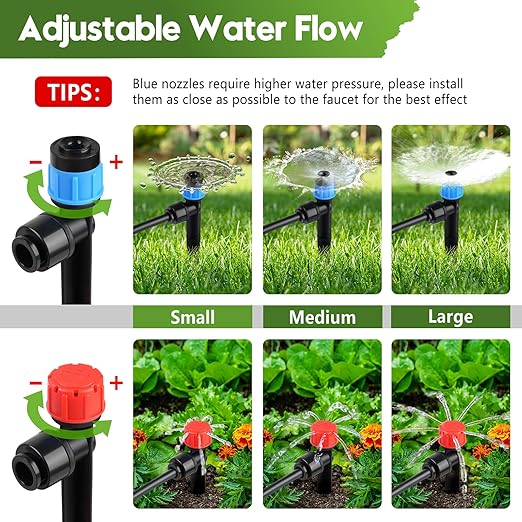 100FT Drip Irrigation System Kit, Automatic Garden Watering System Quick-Connect Adjustable Sprinklers for Raised Garden Beds, Greenhouse, Yard, Lawn, Plant with 1/2" & 1/4" Tubing and Accessories