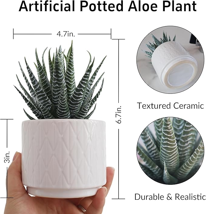 Jahe Aloe Plant Artificial Plants Indoor, 6.7'' High Faux Plants Indoor, Realistic Looking Artificial Succulent in Ceramic Pot, As a Gift for Women, Suitable for Room, Bathroom, Living Room, 1 Pack