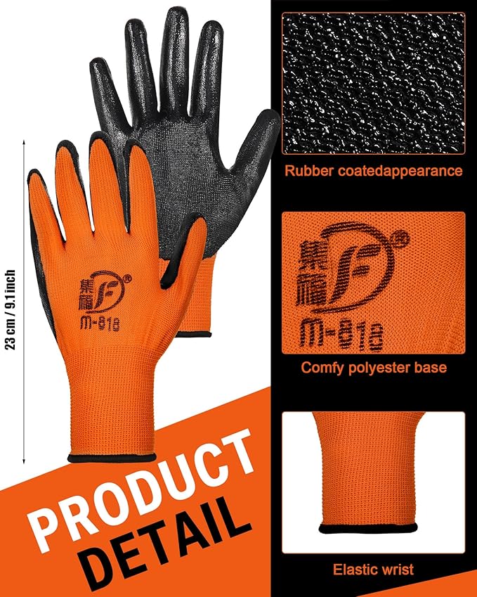 Potchen 72 Pairs Gardening Work Gloves Bulk for Men Women, Rubber Coated Garden Multipack Safety Construction Glove