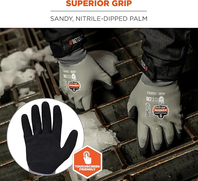 Ergodyne ProFlex 7501 Coated Waterproof Winter Work Gloves Gray, Medium, 1 Pair