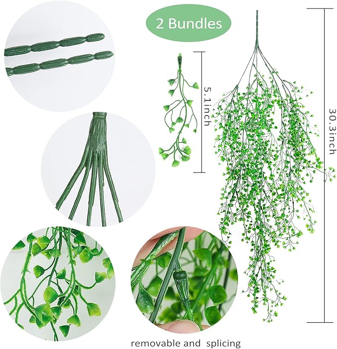 RECUTMS 4Pcs Artificial Hanging Plants Faux Hanging Greenery Ivy Decor Artificial Hanging Vines Plastic Plants for Indoor Outdoor Wall Home Garden Wedding Party Decor(Green 4P)