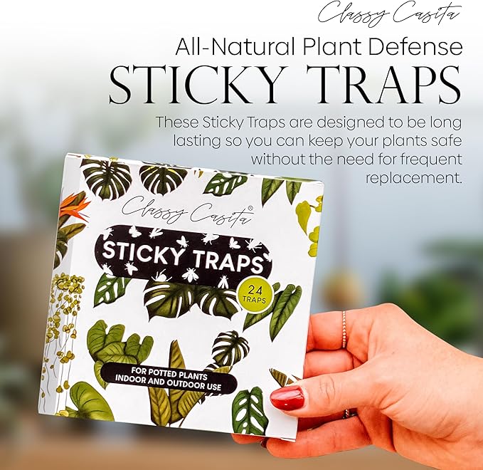 Classy Casita Plant Care Bundle: Sticky Traps, 24-Pack Plant Sticky Traps & 3-in-1 Garden Soil Tester Kit, Indoor and Outdoor Measuring Tool for House, Garden, Lawn,& Farm, White