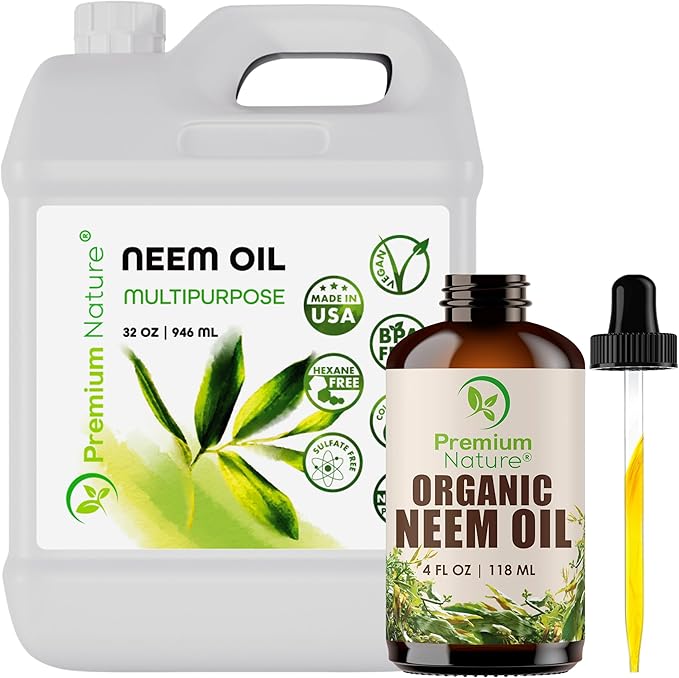 Premium Nature Organic Neem Seed Oil Bundle - 4 oz Glass Dropper + 32 oz Multipurpose Refill, Cold Pressed, Unrefined, 100% Natural