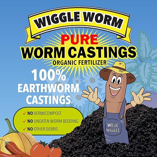 Wiggle Worm 100% Pure Organic Mineral-Dense Worm Castings Fertilizer, 30lbs, Pack of 4 - Improves Soil Fertility and Aeration for Growing Better Houseplants, Vegetables, and More