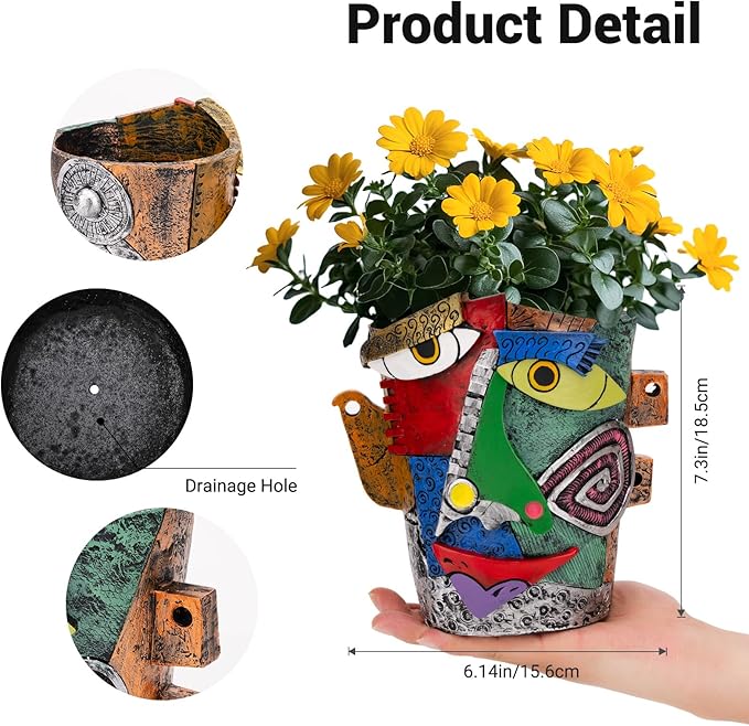 Abstract Face Planters Pots - Whimsical Hand-Painted Ceramic Face Pot for Succulents Plants, Unique Planters for Indoor Garden Decor, Artistic Home & Office Desk Decoration