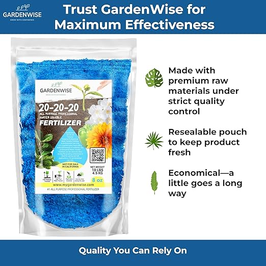 Gardenwise 20-20-20 Water-Soluble Fertilizer – Powder for Liquid Plant Food for Indoor & Outdoor Plants, Orchids, Vegetables, Lawns, Flowers – 20 20 20 Fertilizer 4 Quarts (8 lbs)