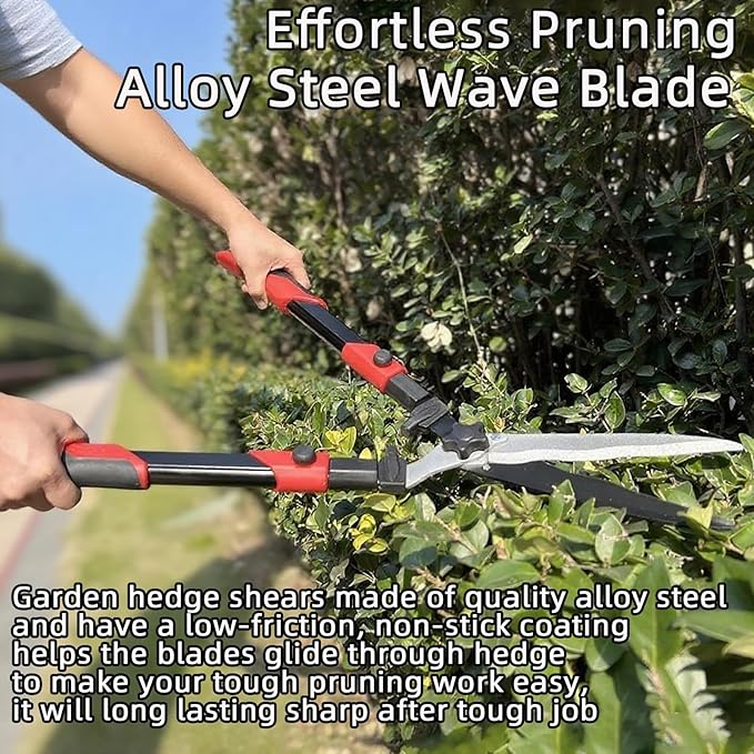 YRTSH Hedge shears, Extendable 26"-32" Hedge Clippers with Sharp Wavy Blade, Manual Hedge Trimmer for Trimming Borders and Shaping Shrubs, Garden Shears Pruner for Lawn and Yard Tools