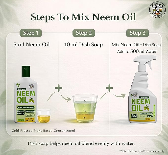 Neem Oil Spray for Plants (Refill 20 Times)- Pure Cold Pressed Neem Oil | Indoor & Outdoor