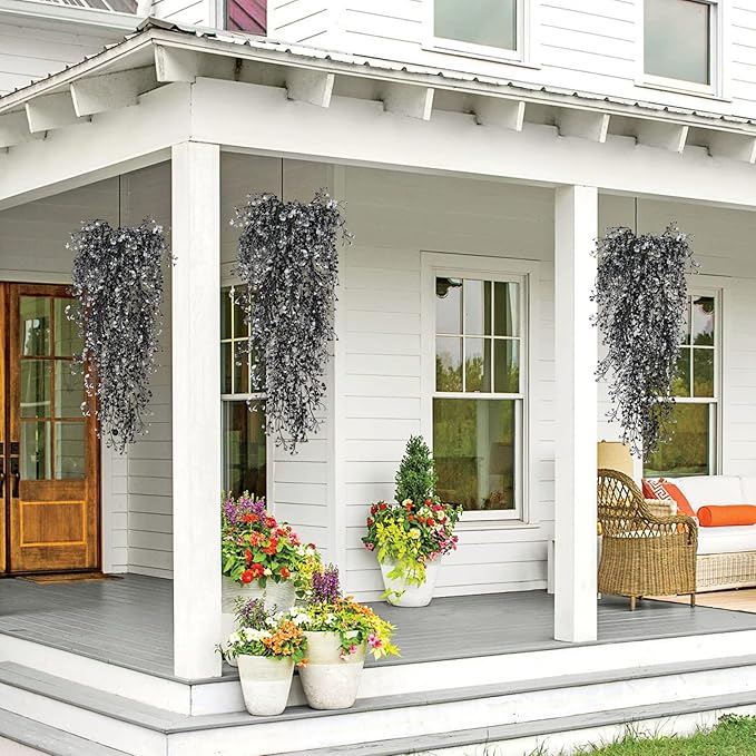 RECUTMS Artificial Hanging Plants 4 Pcs Fake Ferns Artificial Plants Large Faux Hanging Plant Wall Plants Fake Ivy Room Home Garden Wedding Halloween Party Indoor Outdoor Decor(Black White)