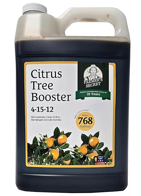 Farmer's Secret Citrus Tree Booster Fertilizer (128oz) - Super Concentrated - Formulated for All Citrus Trees Including All Types of Lemons, Limes, and Oranges - Outdoor and Indoor/Container Trees
