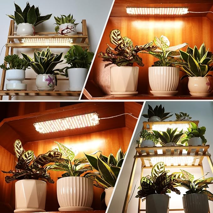 4-Pack Panel Grow Lights for Indoor Plants, FECiDA 2026 LED Plant Grow Light for Under Cabinet Plants, Full Spectrum Growing Lamp with 4,8,12,16,20 Hr Timer, Free Linking