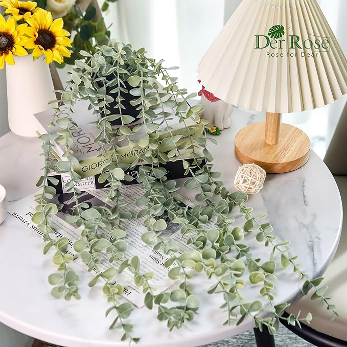 Der Rose 1Pcs Fake Plants Hanging Artificial Potted Faux Eucalyptus Plants for Modern Boho Farmhouse Bathroom Office Desk Wall Art Shelf Living Room Aesthetic Decor Indoor