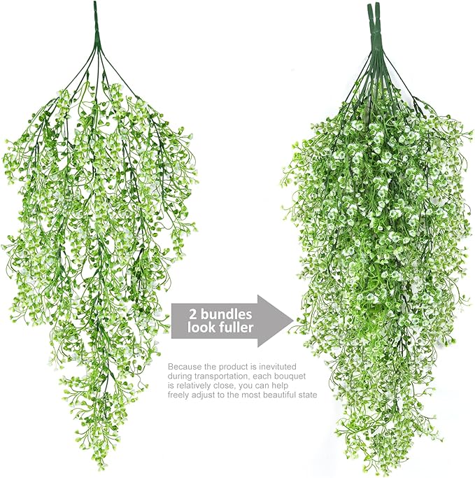 RECUTMS Faux Vines Hanging Flowers Artificial Hanging Plants 4Pcs Fake Hanging Fern Vines Greenery for Spring Indoor Outdoor Garden Party Wedding Patio Wall Valentines Day Decoration(White)
