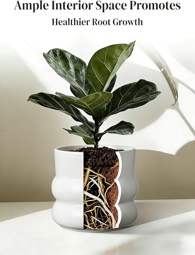 6 Inch Plant Pot,Ceramic Planter Pot with Drainage Hole,Indoor Planters for Herbs Plants,Ceramic Flower Pots for Indoor/Outdoor Plants,Home Office Garden Décor,Cream White