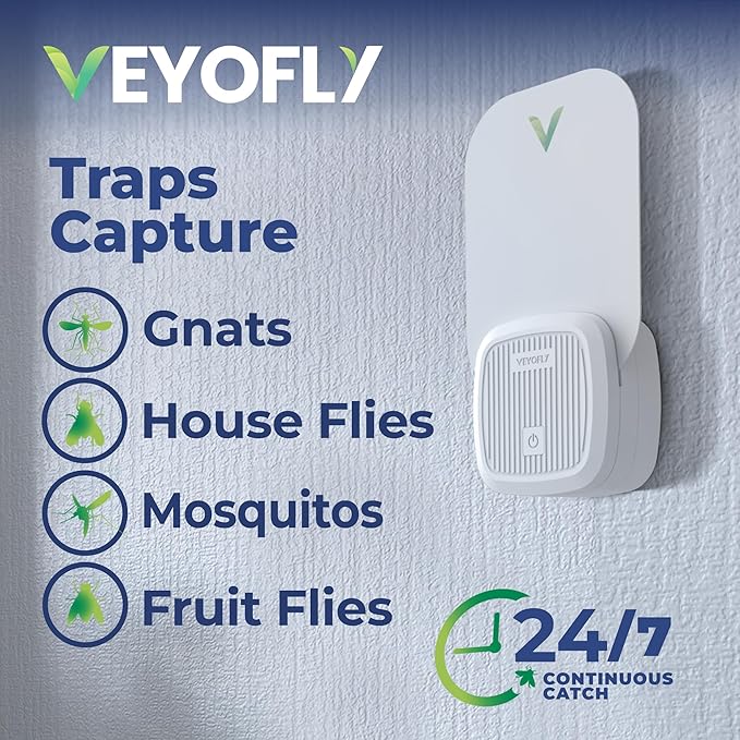 VEYOFLY Fly Trap Indoor, Fruit Fly Traps for Indoors, (4 Device + 8 Refills) Gnat Traps for House Indoor, Fly Catcher Indoor, Plug in Light Flying Insect Trap, Bug Light Killer, Fly Trap