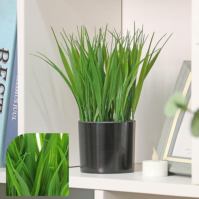 2 Pack Fake Plants Indoors Potted Wheat Grass Faxu Plants for Desk Table Shelf Decor, Artificial Plants Greenery Indoor for Bathroom Office Kitchen Living Room Home Decoration