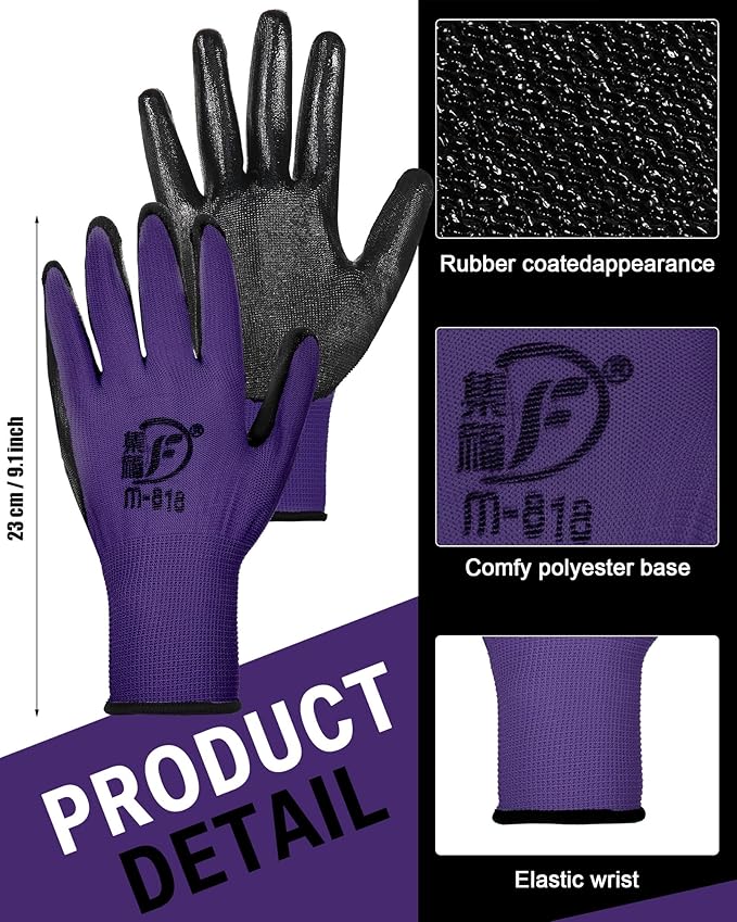 Potchen 72 Pairs Gardening Work Gloves Bulk for Men Women, Rubber Coated Garden Multipack Safety Construction Glove