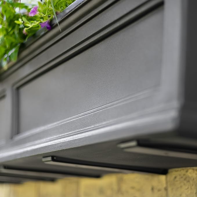 Mayne Fairfield 3ft Window Box, Self Watering Flower Box with Double Wall Design, All Season Fade Resistant Outdoor Window Planter with Steel Mounting Bracket, Graphite Grey