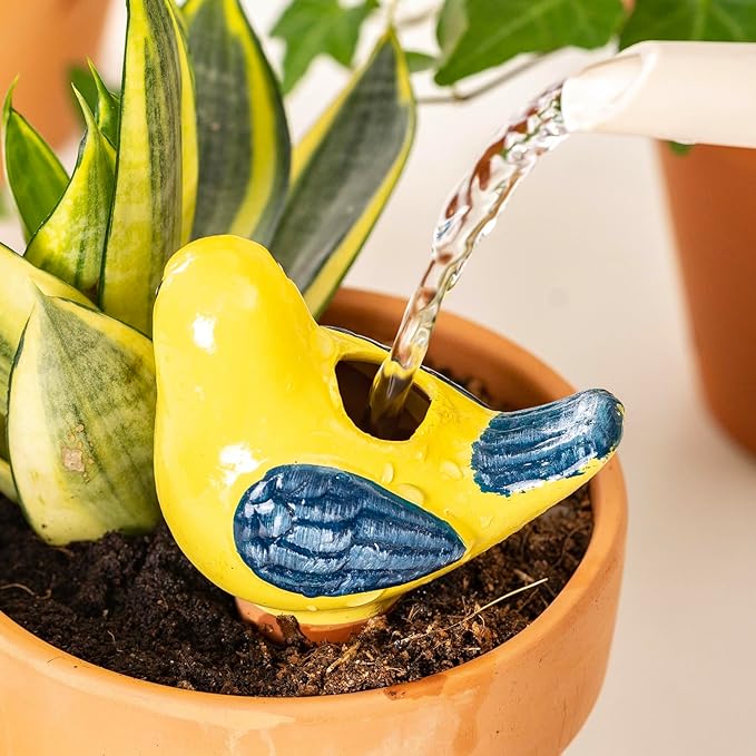 SURE YUESI 4 Pack Self Watering Bird Shaped Globes, Terracotta Vacation Planters Devices with Slow Release Automatic Watering Spikes, Plant Watering Pots for Indoor and Outdoor Potted Plant