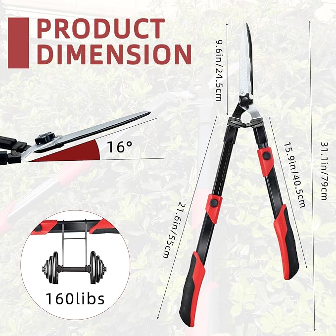 YRTSH Hedge shears, Extendable 26"-32" Hedge Clippers with Sharp Wavy Blade, Manual Hedge Trimmer for Trimming Borders and Shaping Shrubs, Garden Shears Pruner for Lawn and Yard Tools