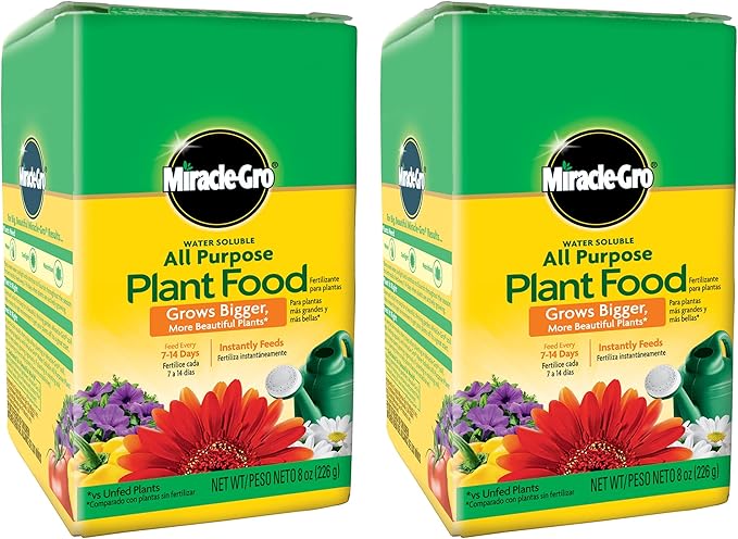 Miracle-Gro Water Soluble All Purpose Plant Food - Fertilizer For All Indoor or Outdoor Plants including Roses, Flowers, Vegetables, Houseplants, Trees, and Shrubs, 8 oz. (2-Pack)