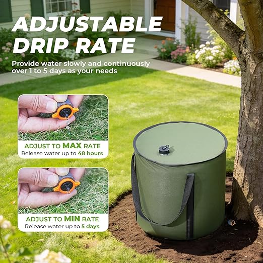 HIRALIY 15 Gallon Cylindrical Tree Watering Bag, 3 Pack, Slow Release 1-5 Days, Deep Root & Automatic Drip Irrigation System, for Multi-Trunk Newly Planted Small Trees and Shrubs