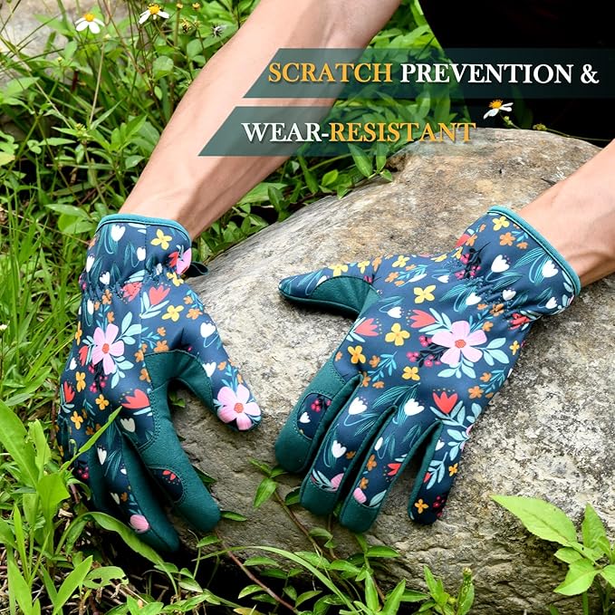 Trifabricy Gardening Gloves for Women, Breathable Leather Garden Gloves with Grip, Thorn-Proof Puncture-Resistant Work Gloves
