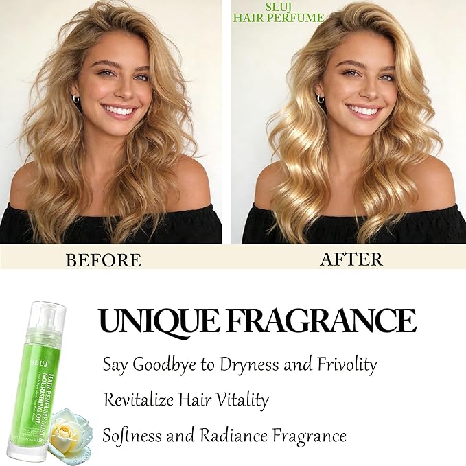 SLUJ Hair Perfume for Women - Hair Mist with Argan Oil & Light Green Shimmer, Lightweight Hair Oil Spray for Dry Hair, Heat Protection Spray for Hair, Long Lasting Hair Scent