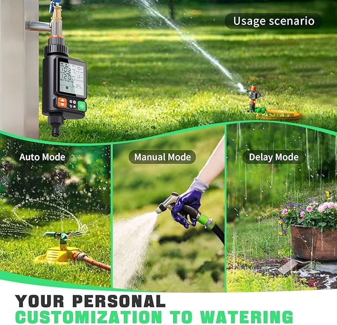 Sprinkler Timer for Garden Hose, Upgrade 10 Program Water Timer with Auto Rain Delay, IP54 Waterproof 3.3“ Large LCD Drip Irrigation System Timers for Plant, Yard, Lawns, Outdoor