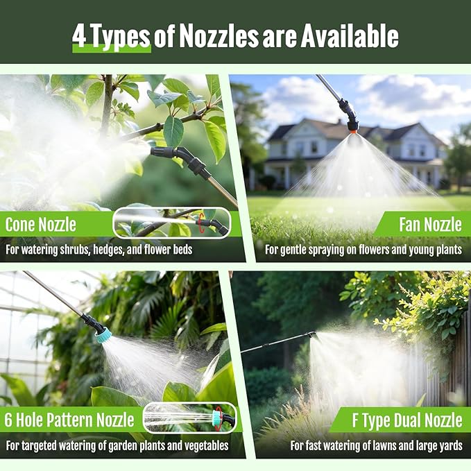 SideKing Battery Powered Sprayer 2 Gallon, Electric Weed Sprayer with 3 Adjustable Spray Pressures, Battery Indicator, Telescopic Wand and 4 Nozzles, for Garden, Lawn, Yard & Plants Care