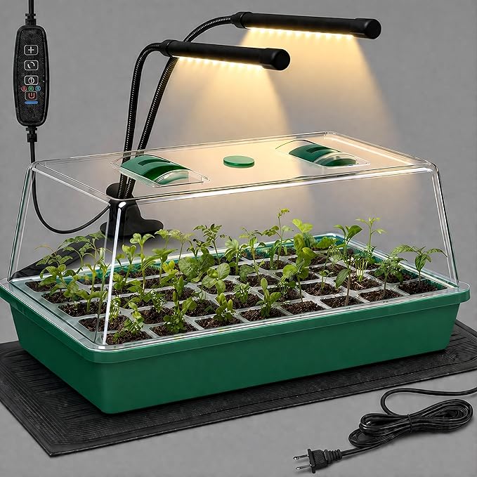 CARPATHEN Seed Starter Tray with Grow Lights and Heating Mat - 40 Cell Plant Germination Tray with 4.7" Humidity Dome Seed Starter Kit for Indoor Seed Starting and Propagation