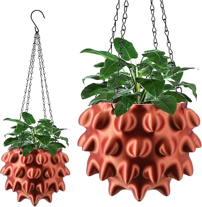 Enhon 7 Inch Hanging Planters for Indoor Plants, Unique Hanging Pots for Plants with Drainage and Hanger Baskets Hangers, Spiked Orb Plant Hanger, Silky Copper Finish