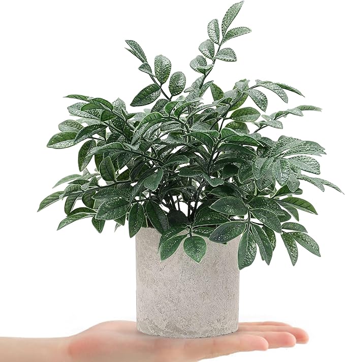 Coferset 2 Pack Small Fake Plants Potted Artificial Herb Plants for Shelf Desk Home Bathroom Farmhouse Room Coffee Table Decor (Gray Green)