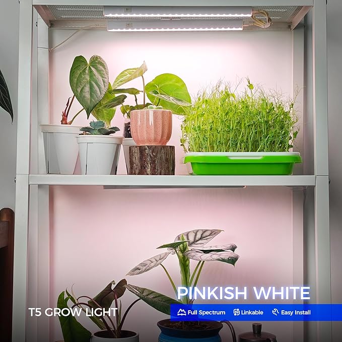 Barrina T5 Grow Lights, Full Spectrum Sunlight for Indoor Plants, 1ft Plant Light for Indoor Growing, LED Grow Light Bulbs, T5 Grow Light Strip, Plug and Play, Pinkish White, 8-Pack