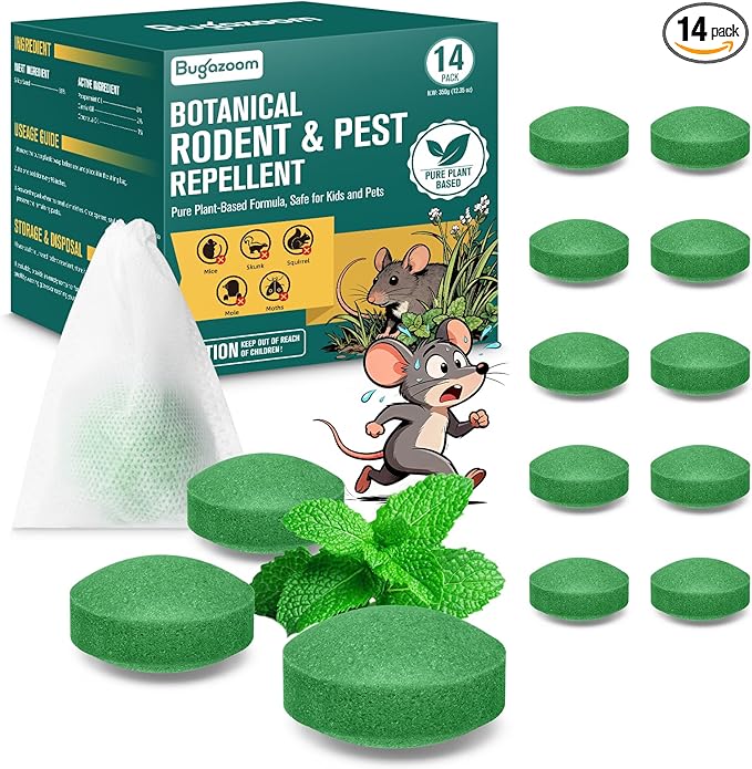 Natural Peppermint Oil Moth Balls for Rodents Deterrent‌ - 14 Pack‌, Mice & Rat Repellent for Indoor/Outdoor Use, Family & Pet-Safe, Long-Lasting Mouse Control for Squirrels, Skunks, Chipmunks‌