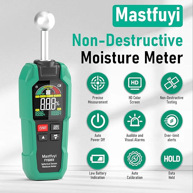 Pinless Wood Moisture Meter,Non-Destructive Moisture Meter for Wood,Concrete, Floors, Walls, Measuring Depth 5-40mm Digital Moisture Meter Built-in Flashlight