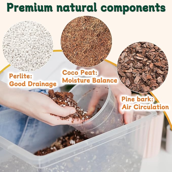 Orchid Potting Mix,Premium Orchid Bark Potting Mix for Repotting Blend with Pine Bark,Perlite,Coco Peat, Natural Ingredients for Indoor Potted Plant, Well Drainage and Ventilation 1QT