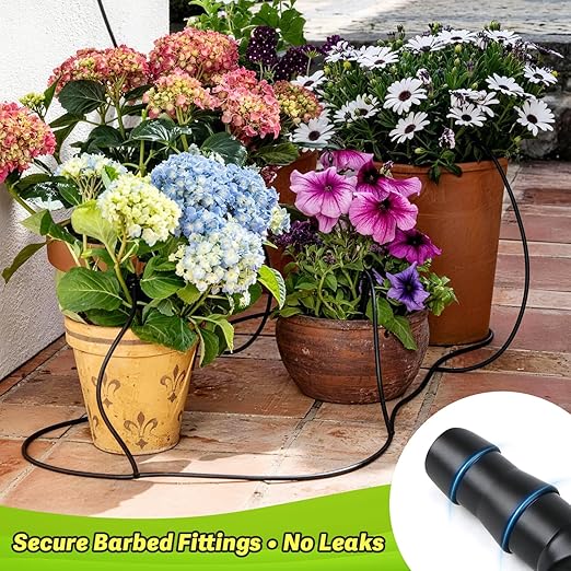 250 Pcs 1/4 Inch Drip Irrigation Fittings Kit, Complete Barbed Connectors Set for 1/4" Tubing - Includes Nozzles, Nozzle Tees, Single Barbs, Couplings, Tees, Elbows, Plugs, Crosses, Stakes